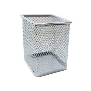 Подставка канцелярская - Металлическая - Квадратная - Серебро